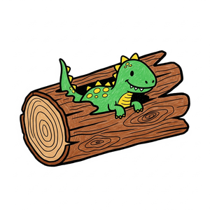 Tiny Dinosaur Hiding Inside a Hollow Log
